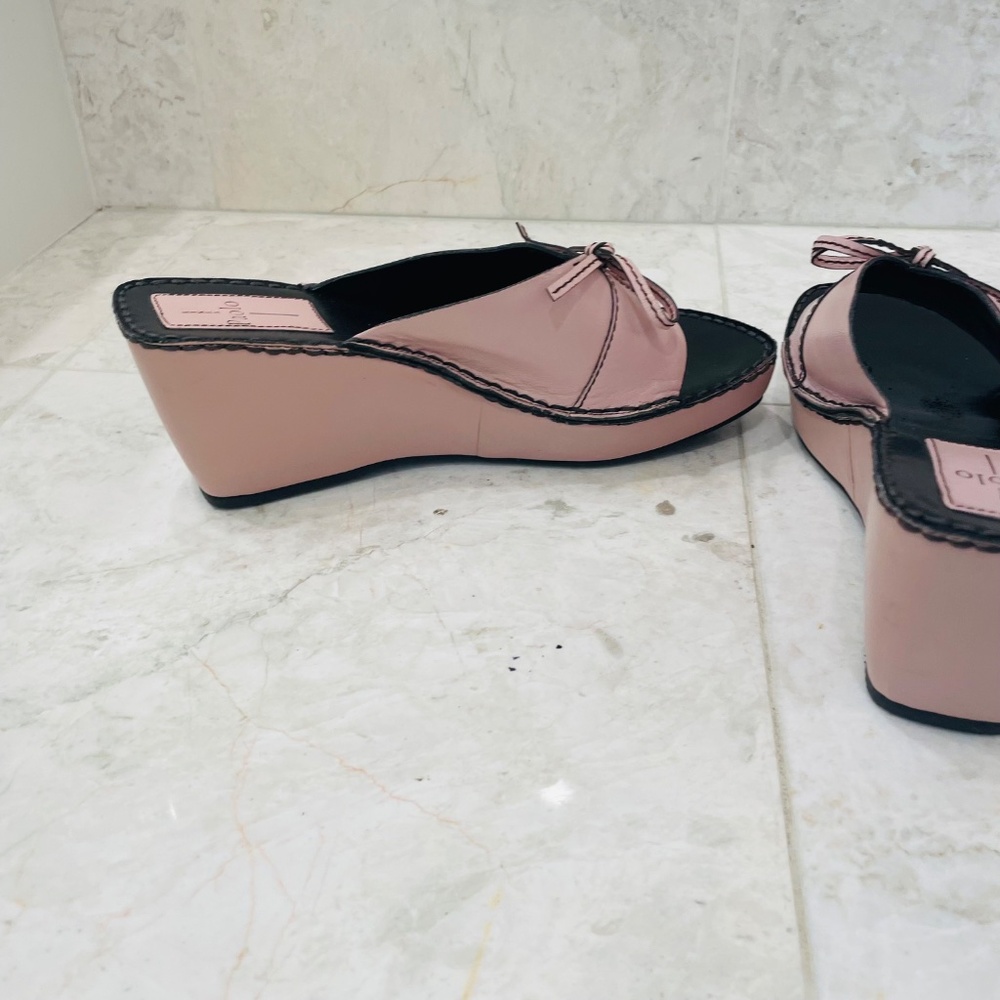 LINEA PAOLO {7} Slide Wedge Leather Pink Brown "Aida" Open Toe - Picture 8 of 11
